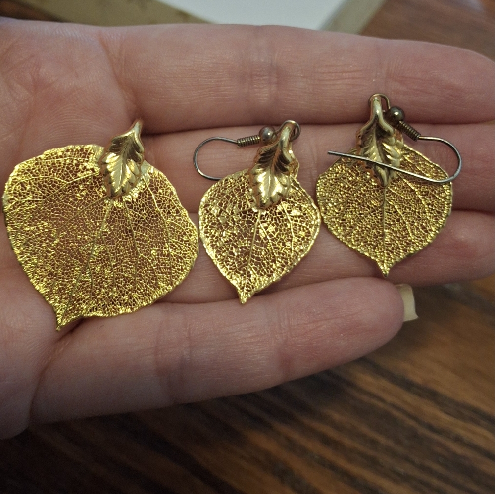 Real 24k Gold Dipped Aspen Leaves Jewelry - image 3